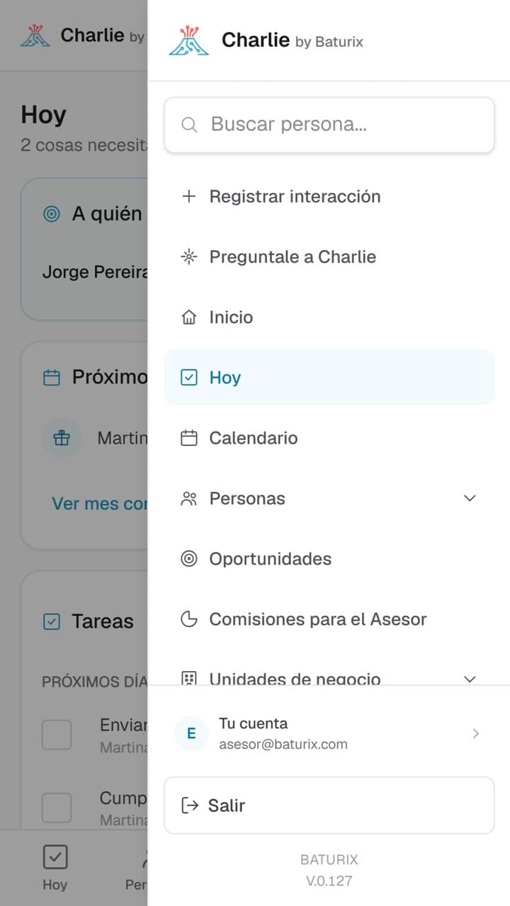 El menú de Charlie, con Preguntale a Charlie